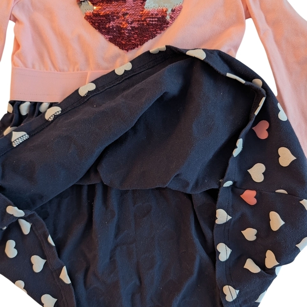 Pink and Navy Sequin Heart Girls Dress Cotton Casual Size 4-5 - Picture 4 of 8